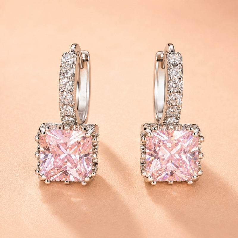 Lustrous Princess Stone Earrings