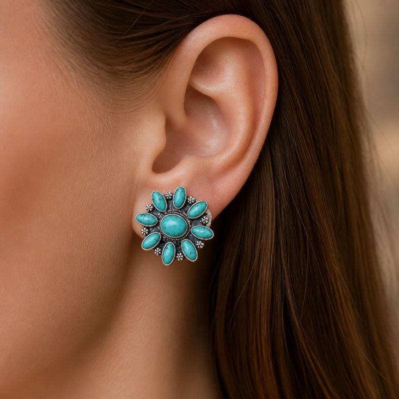 Dazzling Turquoise Floral Marquise Earrings