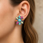 Dazzling Turquoise Floral Marquise Earrings
