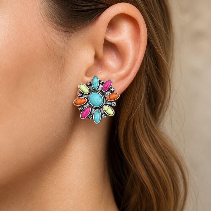 Dazzling Turquoise Floral Marquise Earrings