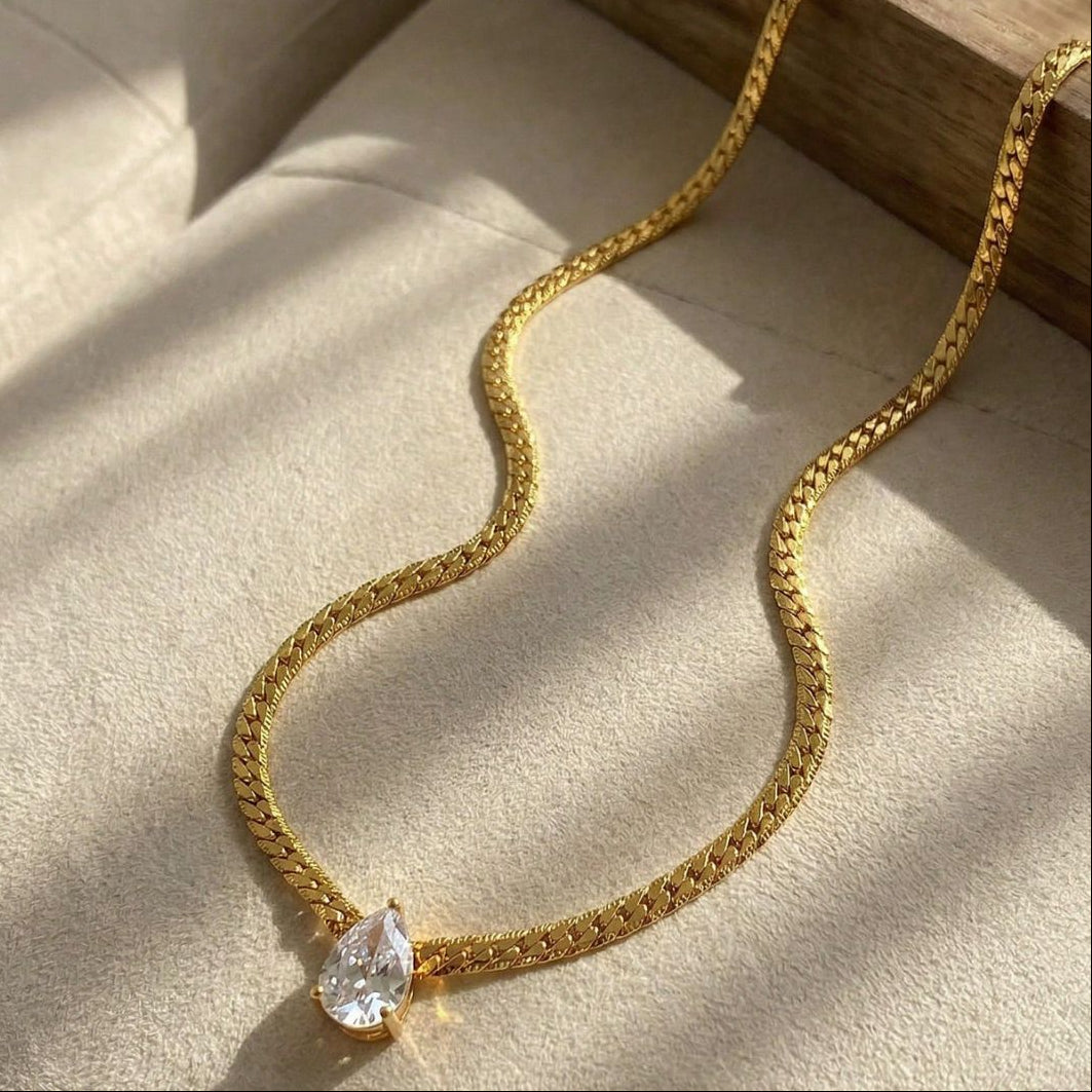Teardrop Zirconia Snake Necklace