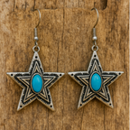 Antiqued Silver Turquoise Star Earrings