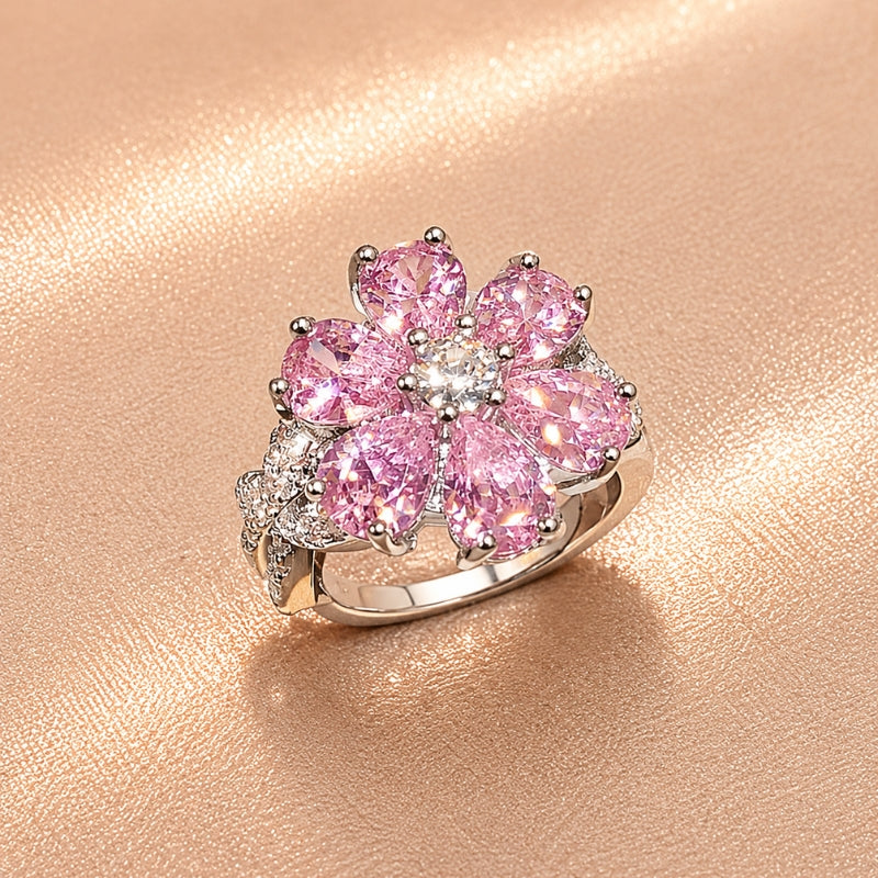 Zirconia Flower Statement Ring