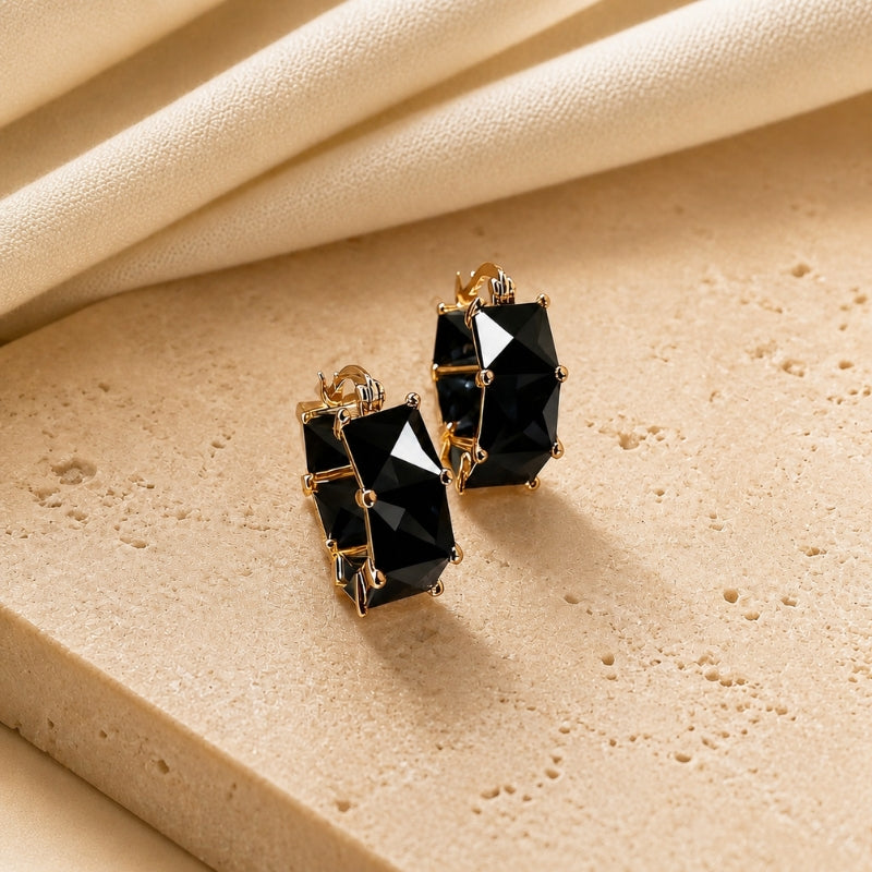 Lustrous Black Stone Earrings