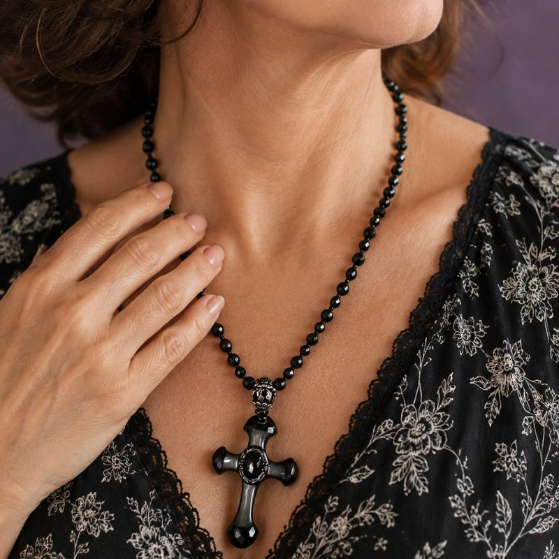 Lustrous Black Beaded Necklace