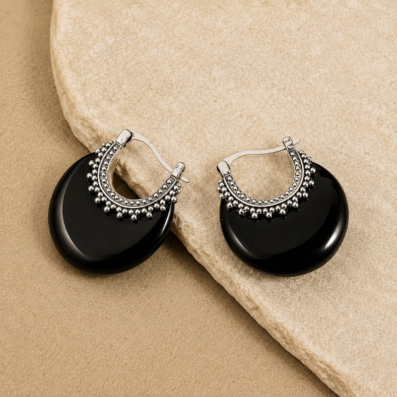 Lustrous Black Stone Earrings