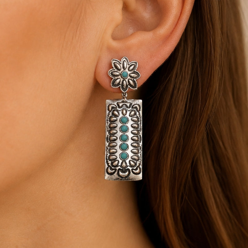 Vintage Turquoise Flower Earrings