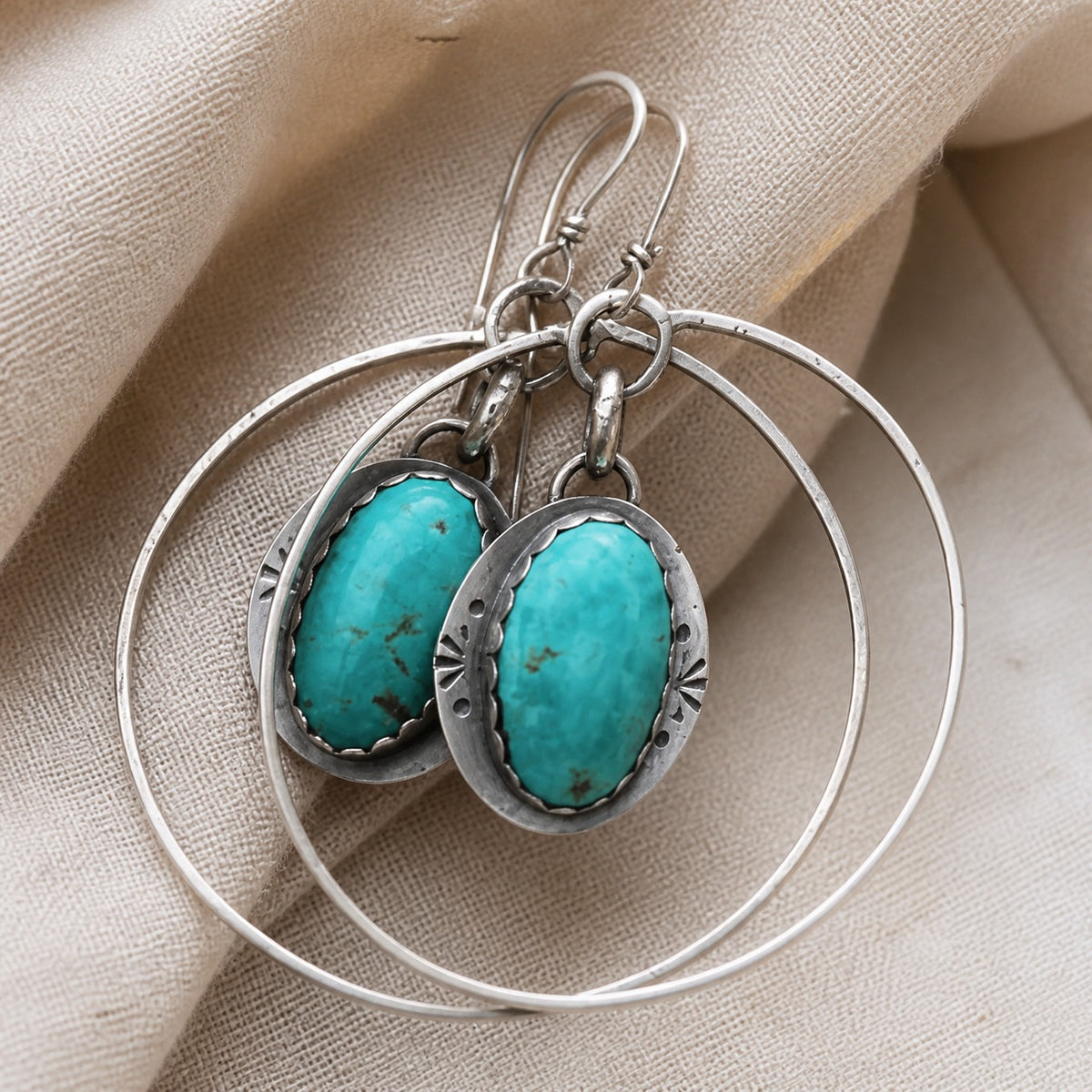 Vintage Silver Inlaid Turquoise Drop Earrings
