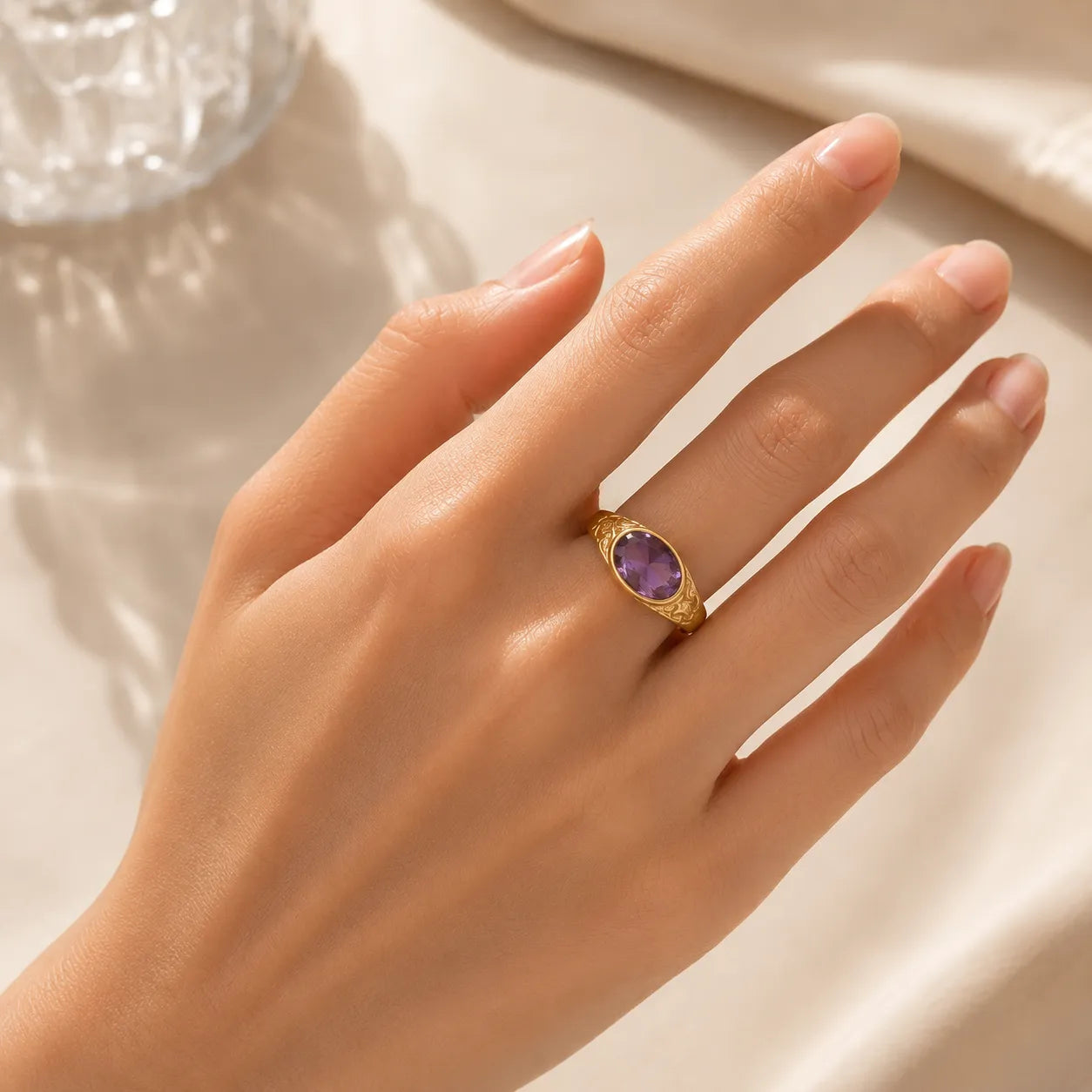 Vintage Crystal Amethyst Gold Ring