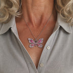 Vintage Crystal Butterfly Pendant Necklace