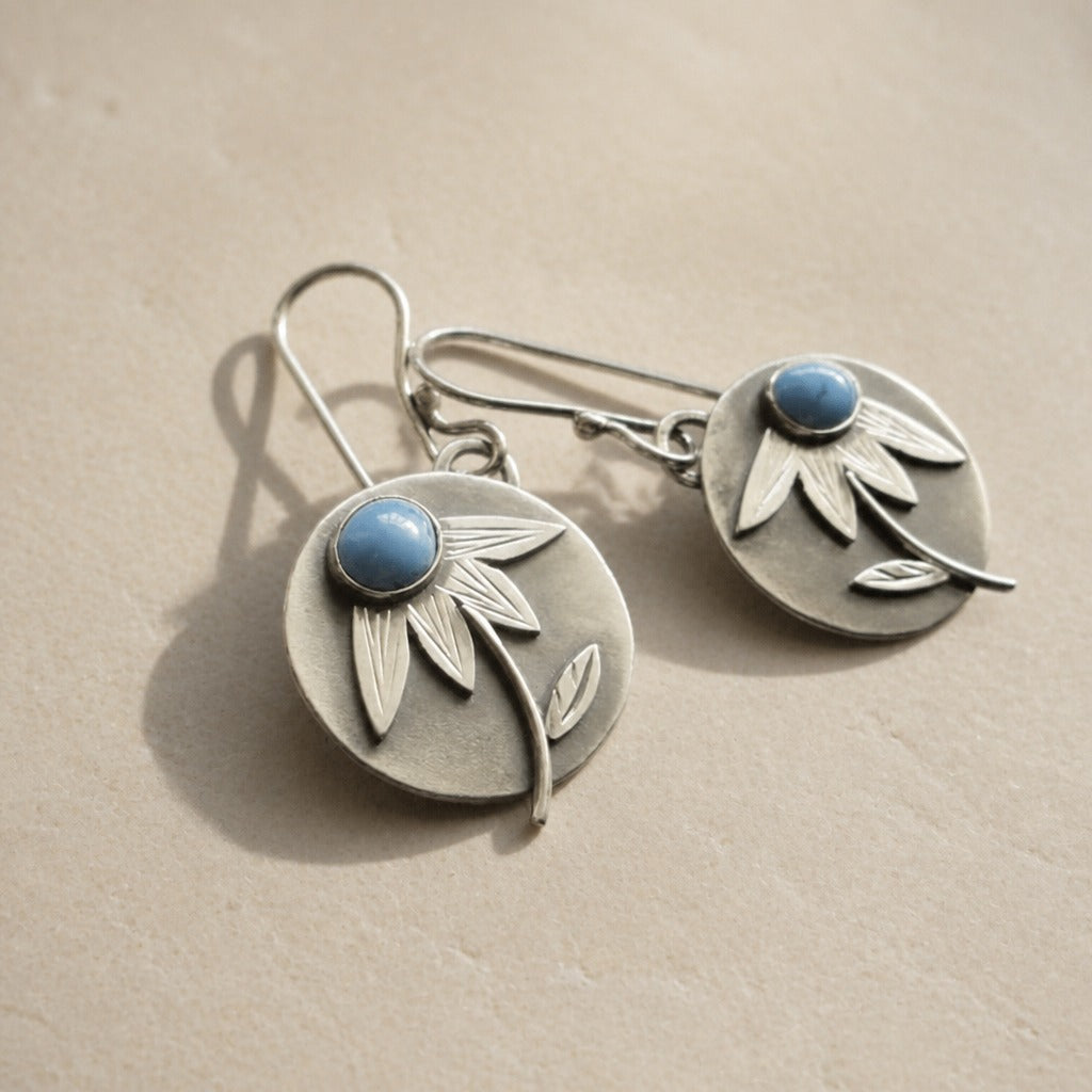 Vintage Turquoise Stone Floral Earrings