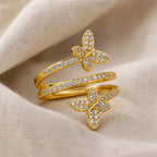 White Gold Butterfly Inlaid Zirconia Ring