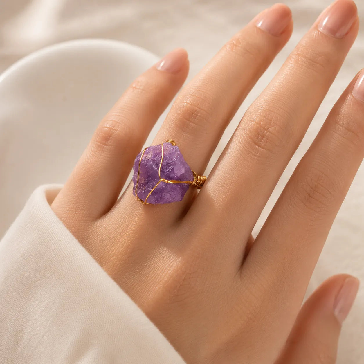 Wrapped Crystal Amethyst Gold Ring