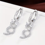 Crystal Cat Dangle Hoop Earrings