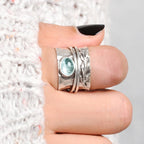 Aquamarine Leaf Spinner Ring