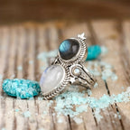 Celestial Moonstone Labradorite Silver Ring