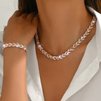 Elegant Glass Rhinestone Bracelet and Necklace Set