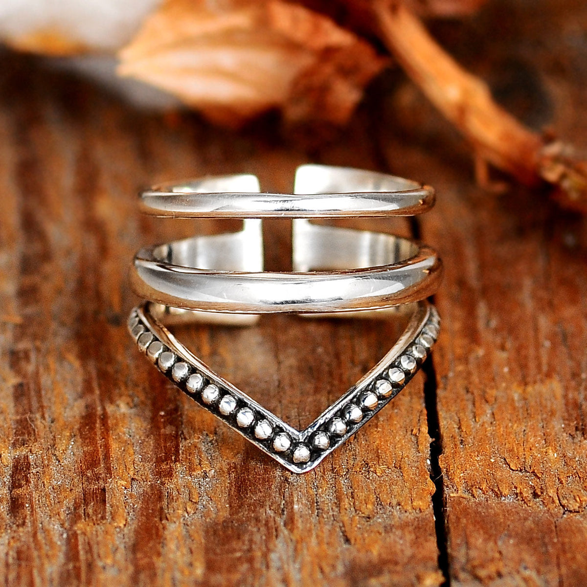 Chevron Boho Silver Ring