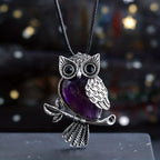 Silver Gemstone Owl Pendant Necklace