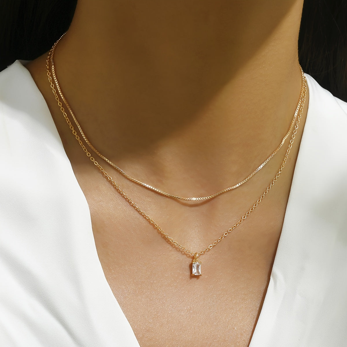 Zirconia Double Layer Necklace