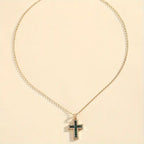 Solene Emerald Cross Gold Pendant Necklace