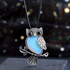 Silver Gemstone Owl Pendant Necklace