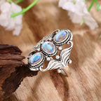 Moonstone Triple Oval Silver Ring