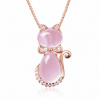 Lovely Pink Stone Cat Zircon Necklace