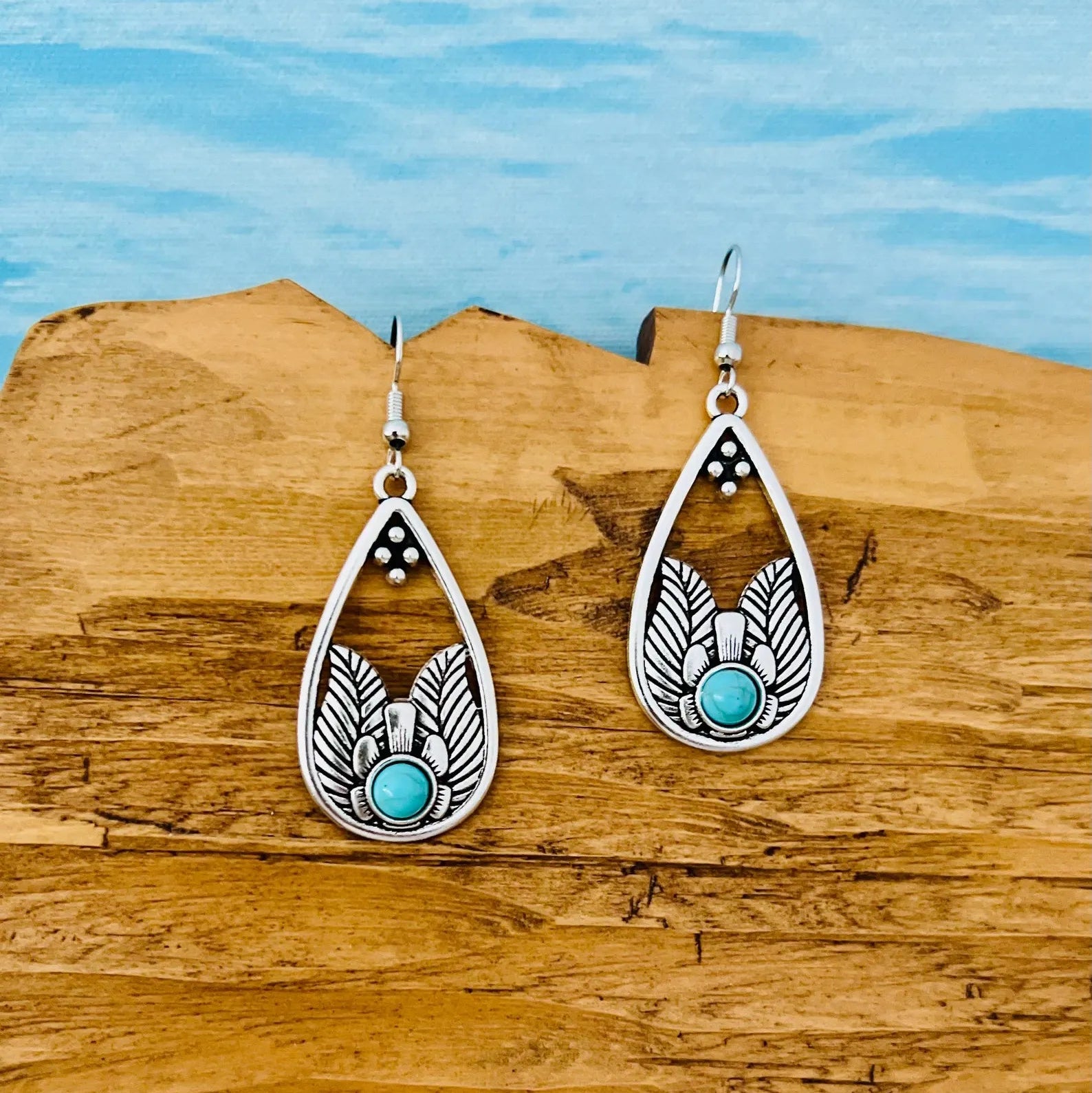 Vintage Bohemian Turquoise Leaf Earrings