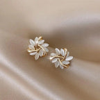 Gold Leaf White Opal Stud Earrings