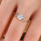 Leaf Vine Solitaire Crystal Ring