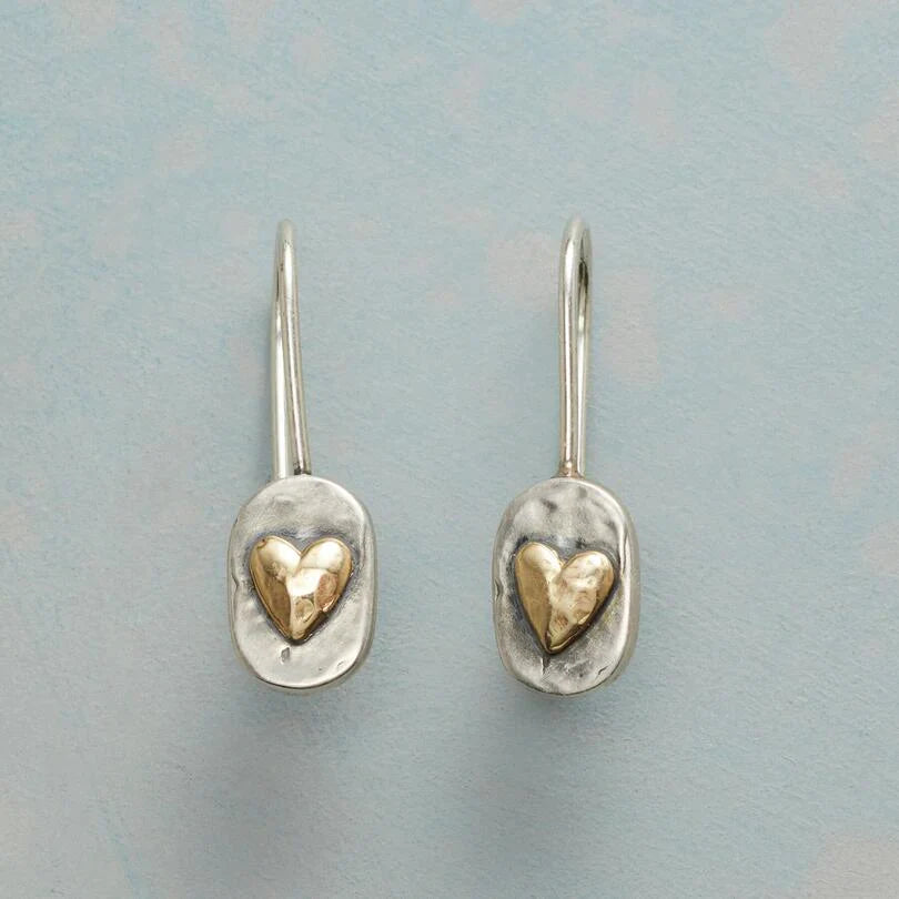 Golden Heart Silver Earrings