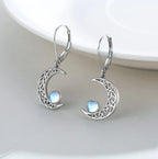 Celestial Silver Moonstone Crescent Earrings