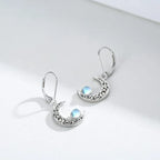 Celestial Silver Moonstone Crescent Earrings
