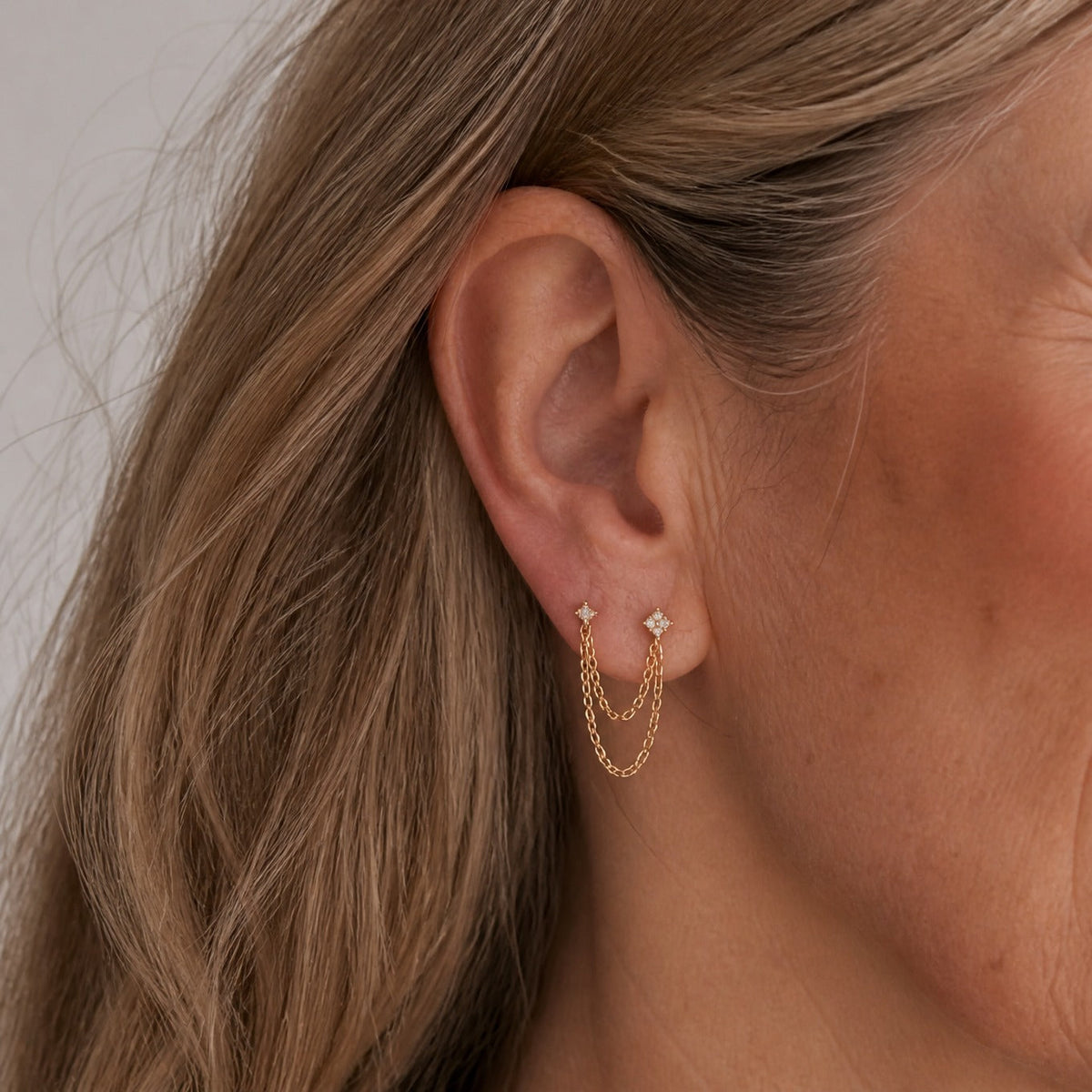 Double Zirconia Stud Earrings