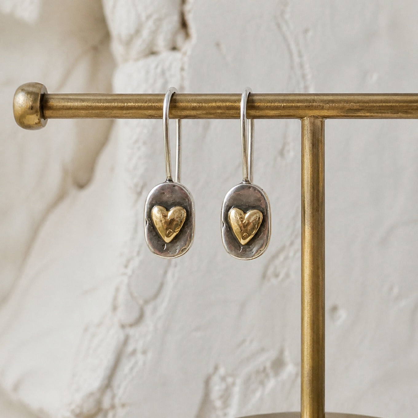 Golden Heart Silver Earrings