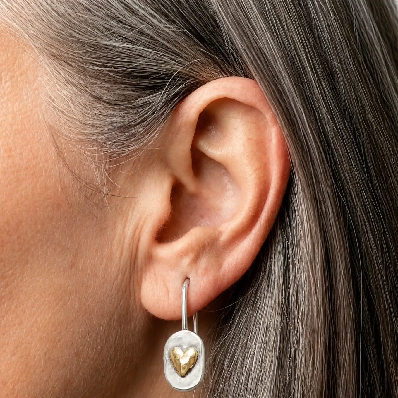 Golden Heart Silver Earrings