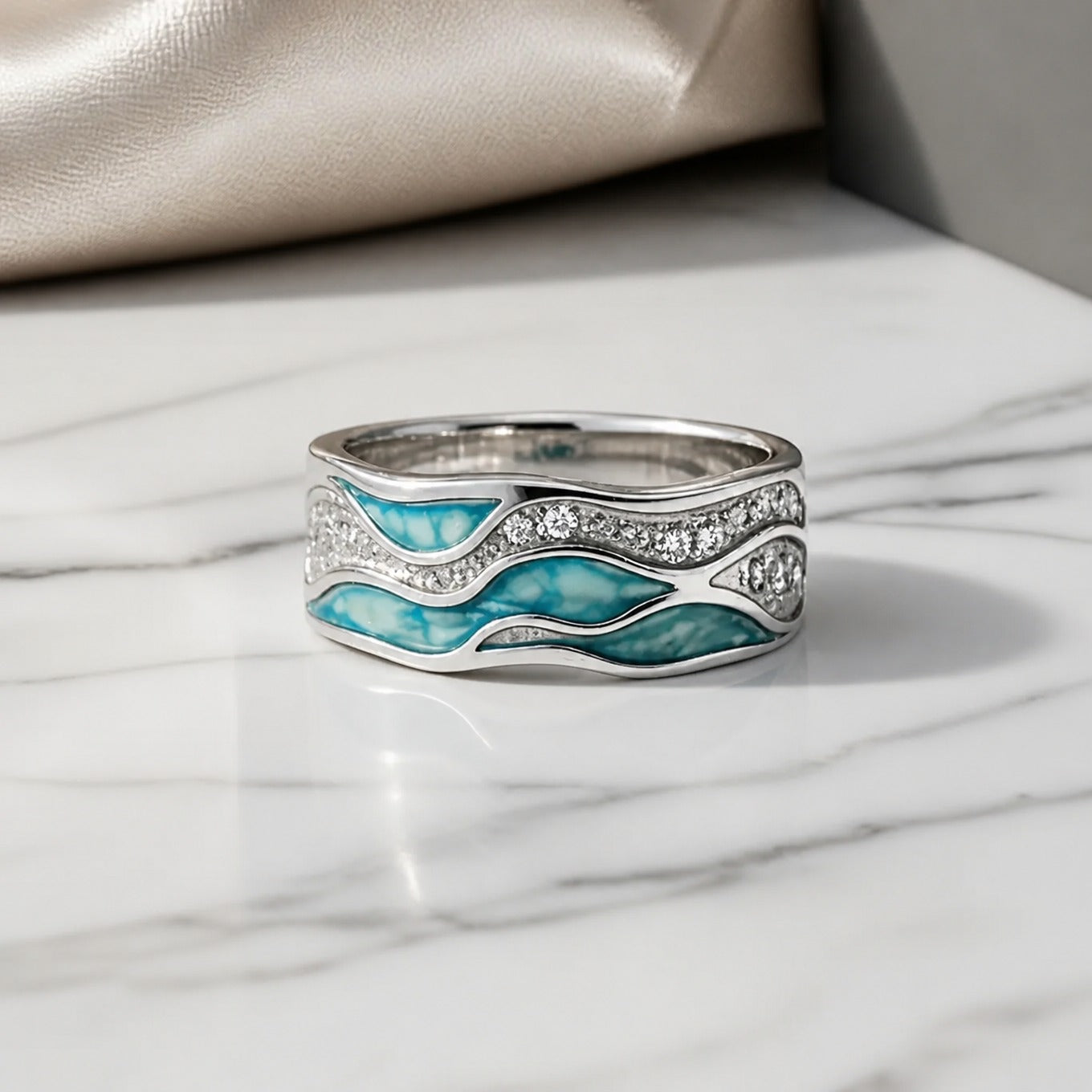 Turquoise Ocean Ripple Ring