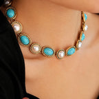 Turquoise & Pearl Antique Gold Statement Set