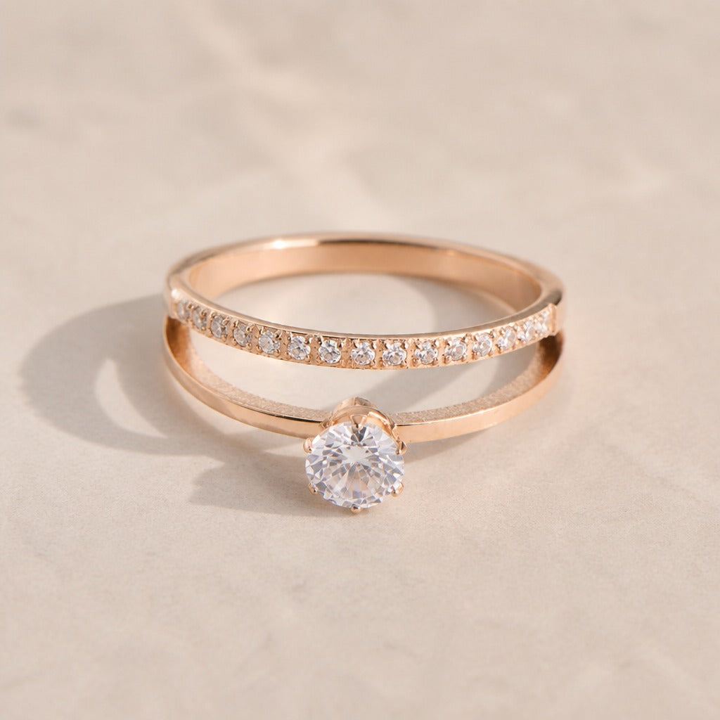 Rose Gold Two Layer Zirconia Ring