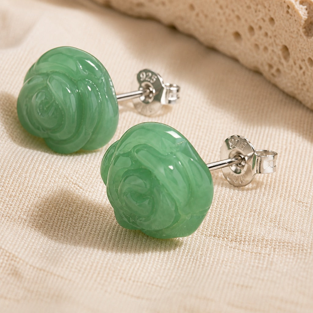 Jade Rose Stud Earrings