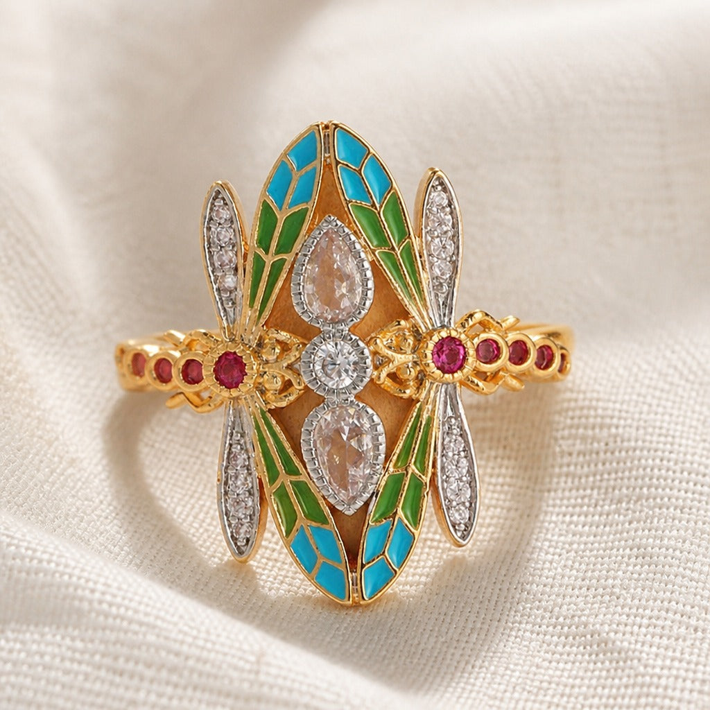 Bohemian Zirconia Dragonfly Gold Ring