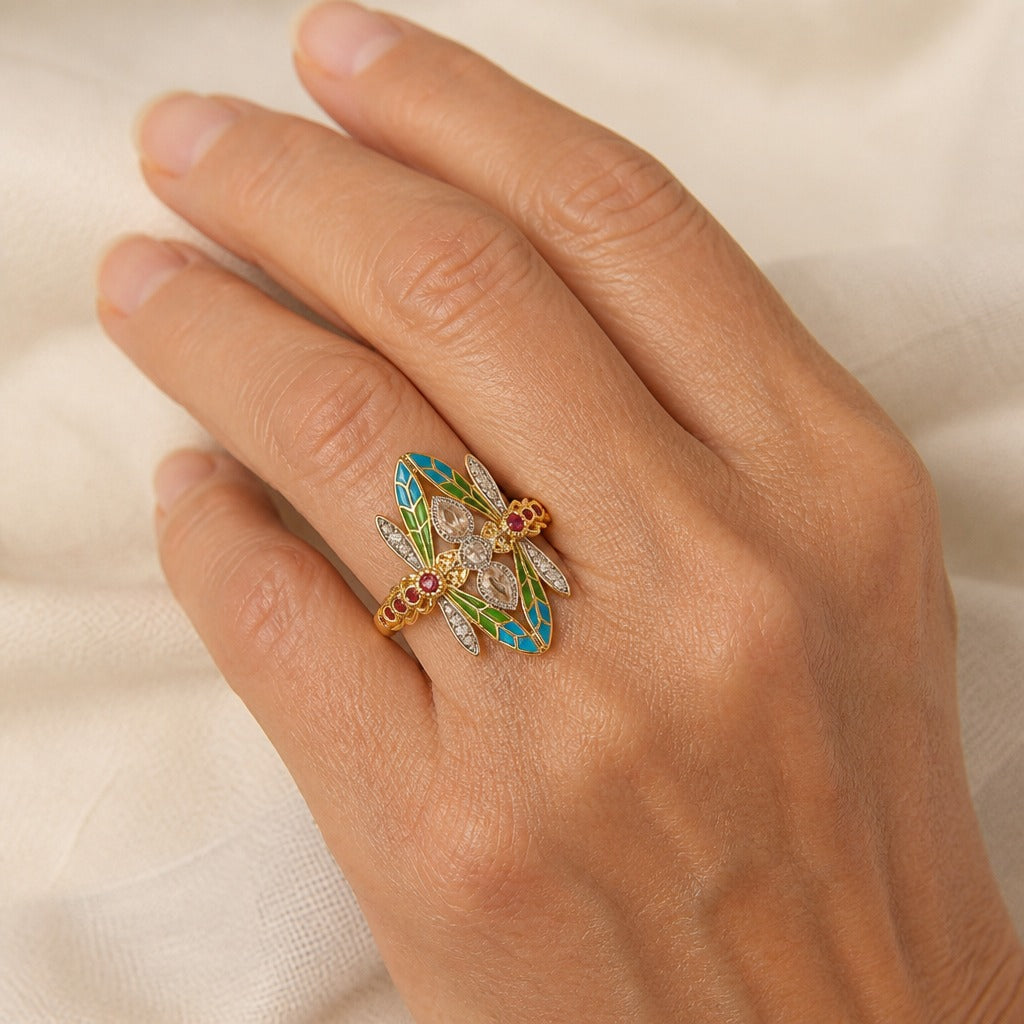 Bohemian Zirconia Dragonfly Gold Ring