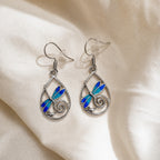 Teardrop Blue Dragonfly Silver Earrings