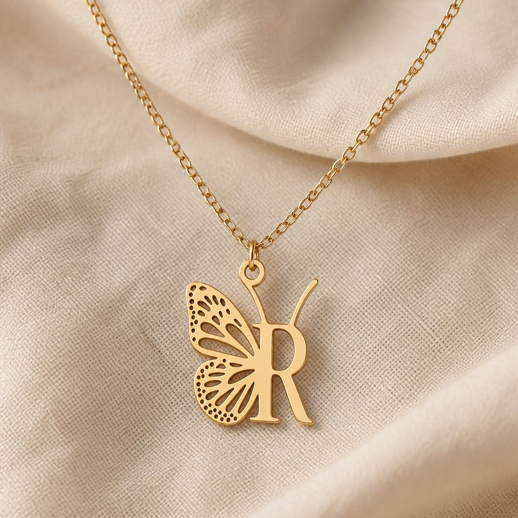 Butterfly Initial Letter Pendant Necklace