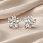 Inlaid Cubic White Gold Zirconia Petal Earrings