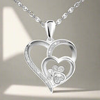 Silver Paw Heart Zirconia Necklace