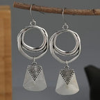 Vintage Silver Hanging Square Dangle Earrings