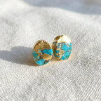 Gold Turquoise Line Oval Earrings