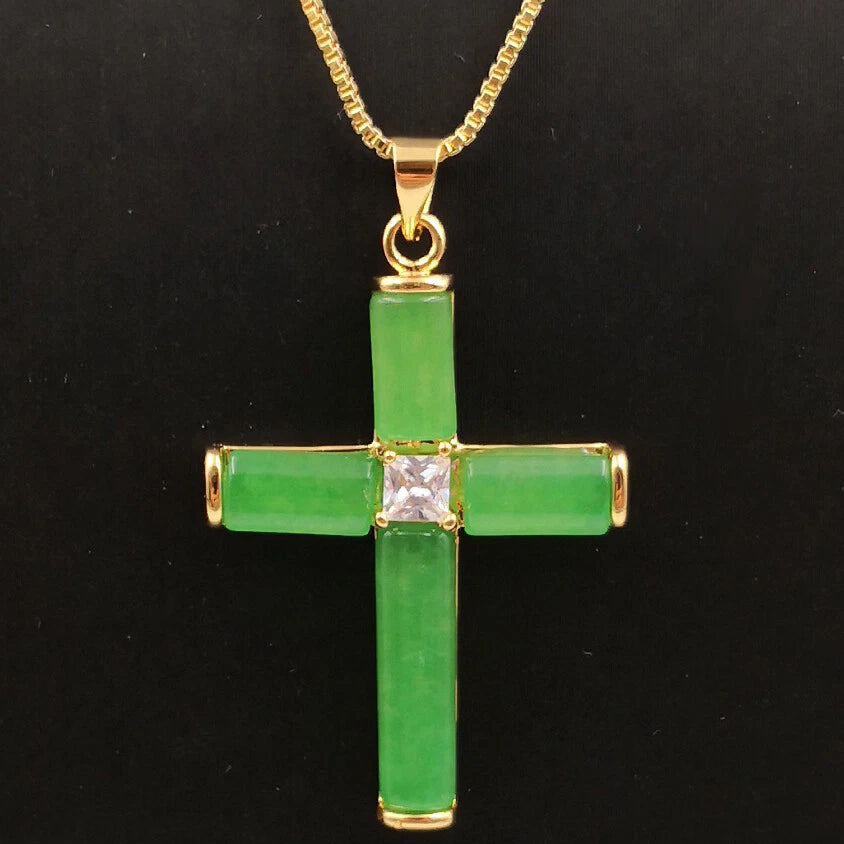 Jade Zirconia Cross Necklace